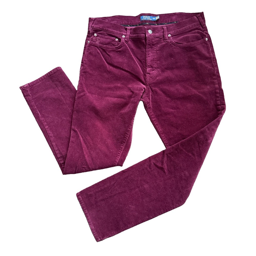 Polo Ralph Lauren Corduroy Pants Men 36x31 Burgundy Straight Leg 5 Pocket Jeans